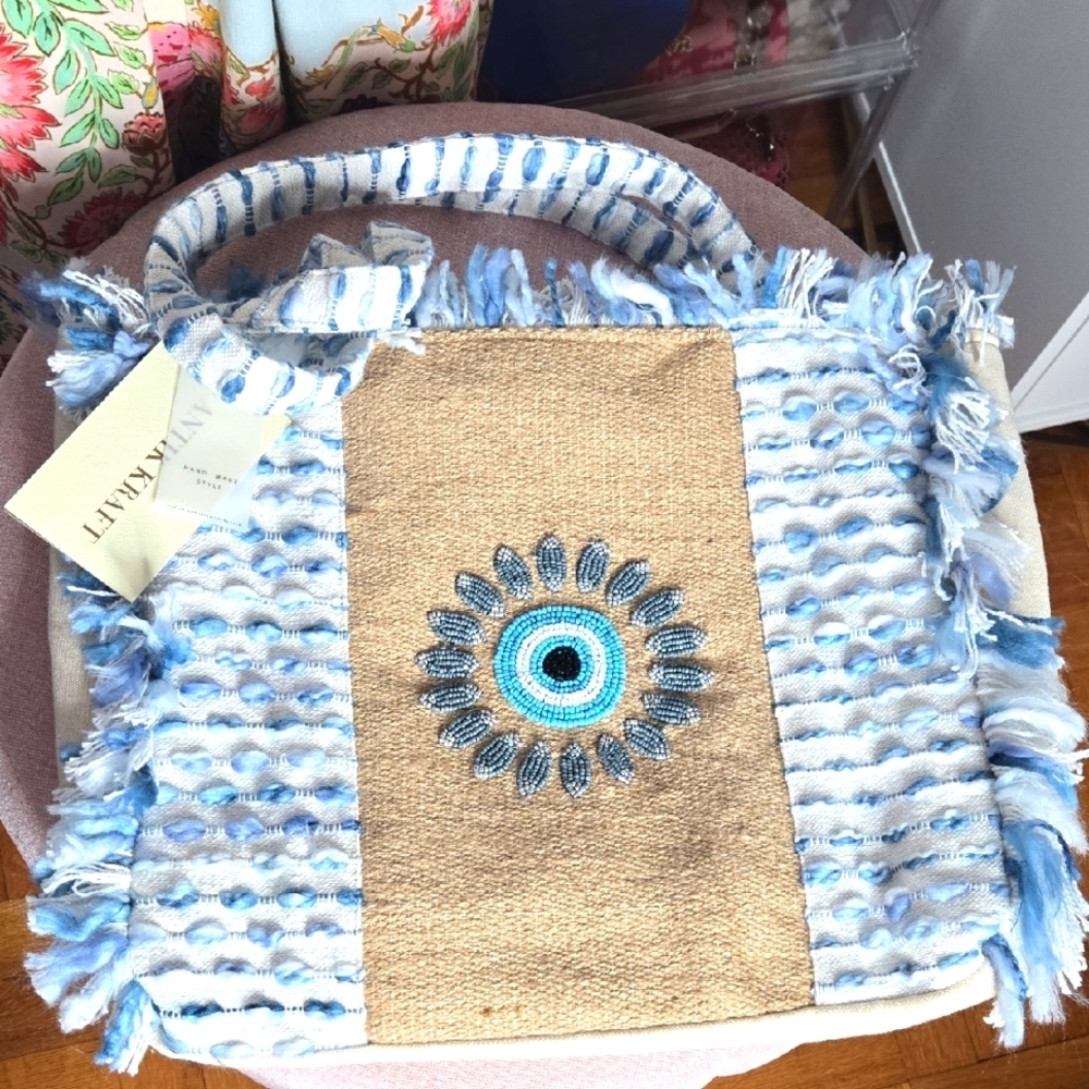 NWT Antik Kraft Eye Evil Beaded Shopper Tote
